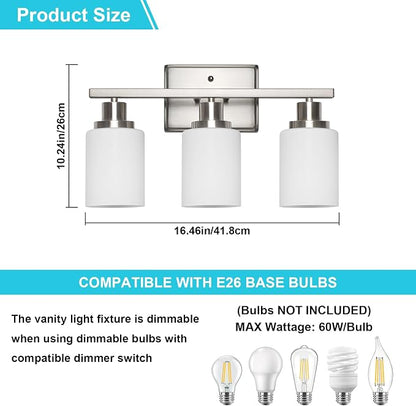 Ascher Bathroom Light Fixtures, 3-Light Vanity Light Over Mirror, Modern - Image 2