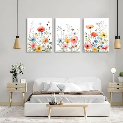 KISSFOX Framed Colorful Wildflower Canvas Wall Art Set Of 3 Flowers Pictures - Image 6