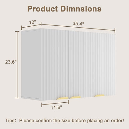 ChooChoo 3-Door Bathroom Wall Cabinet, Fluted Kitchen Wall Cabinet - Image 3