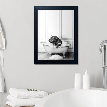 Black and White Bathroom Decor Funny Hippo in Bathtub Wall Art Framed Humor - Image 8