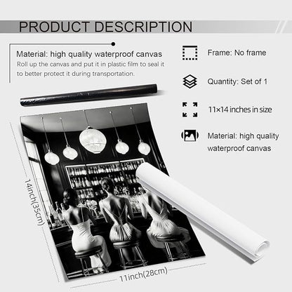 Vintage Black and White Canvas Wall Art Trendy Women Drink Cocktail Posters - Image 2