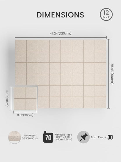 Bumusty Large Felt Bulletin Board, 30 Push Pins, 70 Adhesive Tabs - Image 2