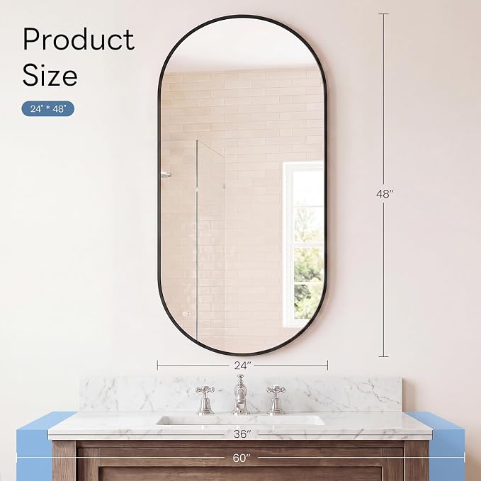 DUMOS 24" x 48" Oval Bathroom Mirror, Tempered Glass, Morden Vanity Mirror - Image 3