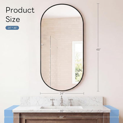 DUMOS 24" x 48" Oval Bathroom Mirror, Tempered Glass, Morden Vanity Mirror - Image 3