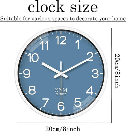 XNM Blue Minimalist Wall Clocks Battery Operated 8 Inch Classic Analog Clock - Image 3