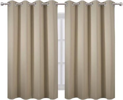 LEMOMO Blackout Curtains 66 x 54 Inch Long Beige Curtains Set of 2 Panels Room - Image 2