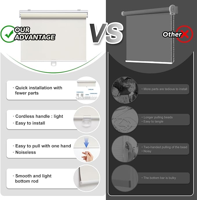 AOSKY Cordless Roller Shades Blackout Blinds - Image 4