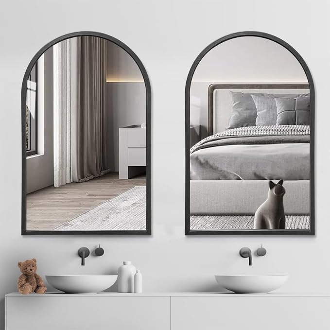 Wall Mounted Mirror, 30“x20 Black Bathroom Mirror, Arched Window Mirrors - Image 6