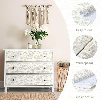 Peel and Stick Wallpaper Boho Wall Paper Geometric Beige and White Contact - Image 4