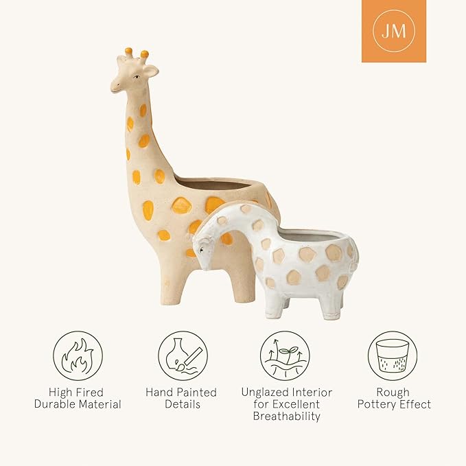 LA JOLIE MUSE Ceramic Giraffe Succulent Planter Animal Plant Pots - 11.4 + 4.9 Inch Tall Cute Rough Pottery Indoor Flower Pots, Home Decor