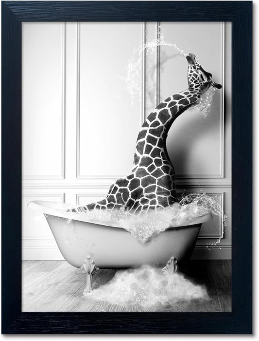 Bathroom Pictures Wall Decor Black and White Wall Art Funny Animal Canvas Print by Melpa+Art