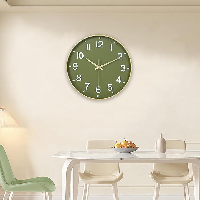 HZDHCLH Wall Clocks Battery Operated, Wall Clock Green Gold, 8 inch Wall Clock - Image 9