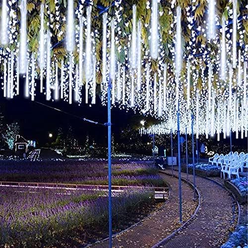 2-Pack Christmas Decorations Lights Outdoor, Total 384LED Meteor Shower Lights Rain Drop Light 30cm 16 Tubes Indoor Outdoor Snow Cascading String Light for Xmas Tree Roof Party Garden (Cool White)