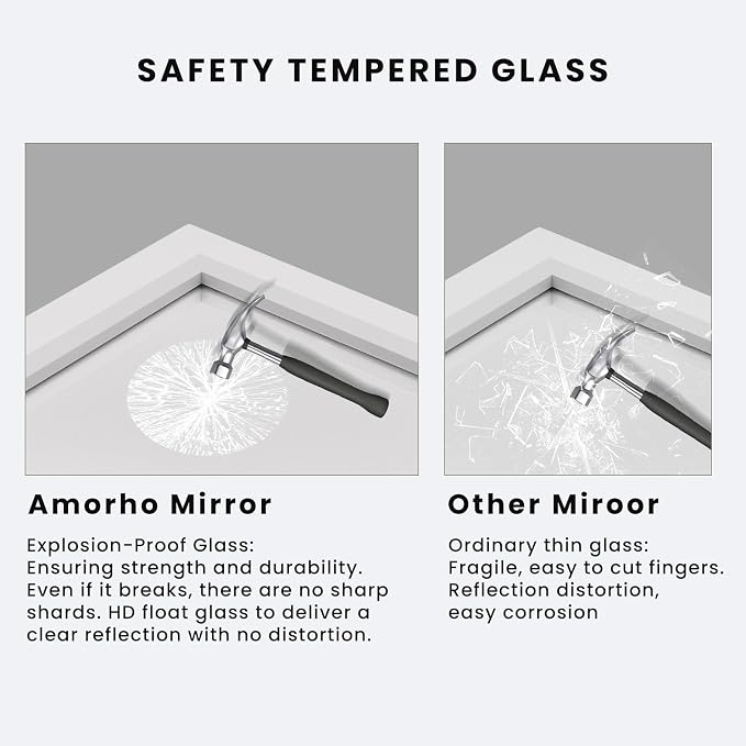 Amorho Bathroom Mirror, 24 X32 Inch White Thick Metal Framed Wall Mirrors - Image 4