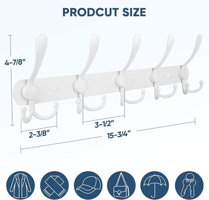 TICONN Wall Mounted Coat Rack, Five Heavy Duty Tri Hooks All Metal Construction - Image 2