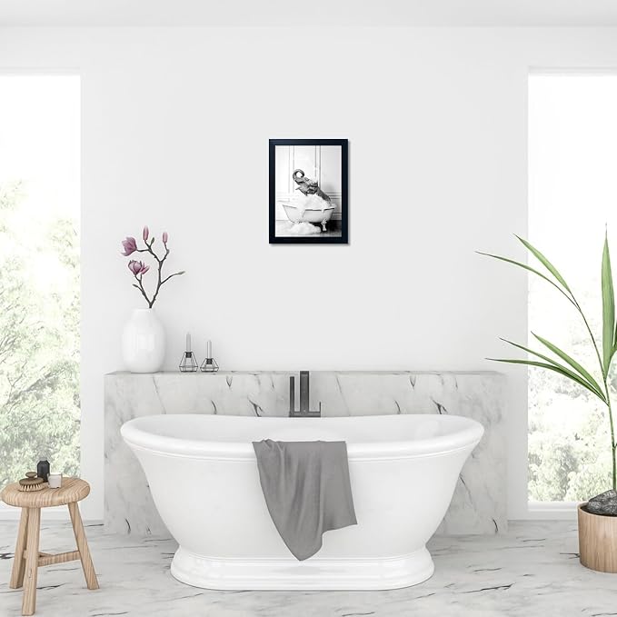 Framed Elephant Wall Art Black and White Bathroom Wall Decor Funny Animal - Image 7