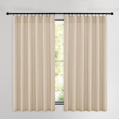 NICETOWN Beige Velvet Curtains 63 inches 2 Panels Set, Thermal Insulated Heavy - Image 2