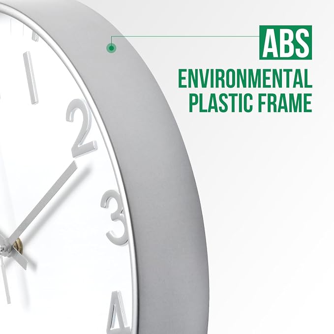 Wall Clock 12 In White-Silver Modern Simple Quartz Decorative Clock Non-Ticking - Image 4