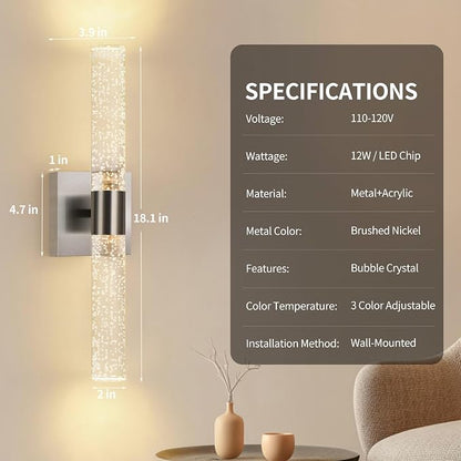 Modern Wall Sconces Set of Two in Brushed Nickel Finish 18 Inch 3000K-6000K Led - Image 7