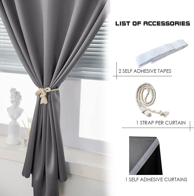 AJAZZ 100% Blackout Stick Curtain Portable Blackout Curtains Adhesive Curtains - Image 4