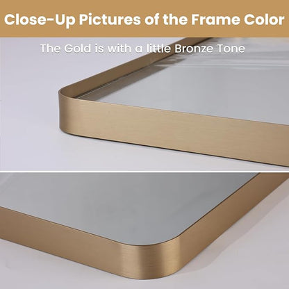 LOAAO 20”X30” Gold Bathroom Mirror, Rounded Rectangle Gold Frame Mirror - Image 3
