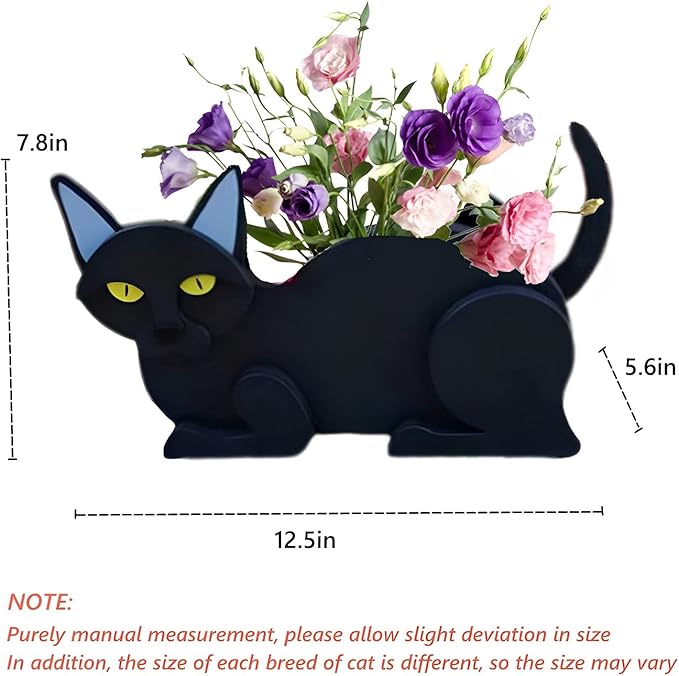 Black Cat Planter Plant Pots,Cute Garden Cat Flower Planter,Cat Planters Birthday Gifts for Women,Office,Indoor/Outdoor Decor（12.5 * 5.6 * 7.8in）