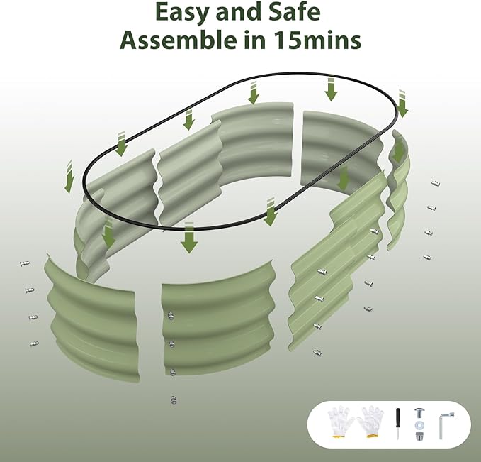 Raised Garden Bed Kit, 4x2x1 ft Galvanized Planter Box Outdoor with Safety Edging, Large Metal Raised Beds for Gardening Vegetables Flower Herb (Avocado Green)