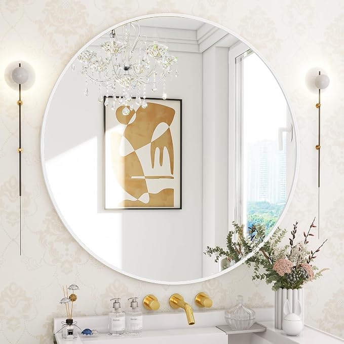 BEAUTYPEAK 24 Inch Round Mirror, Metal Frame Circle Mirror, Wall Mounted - Image 2