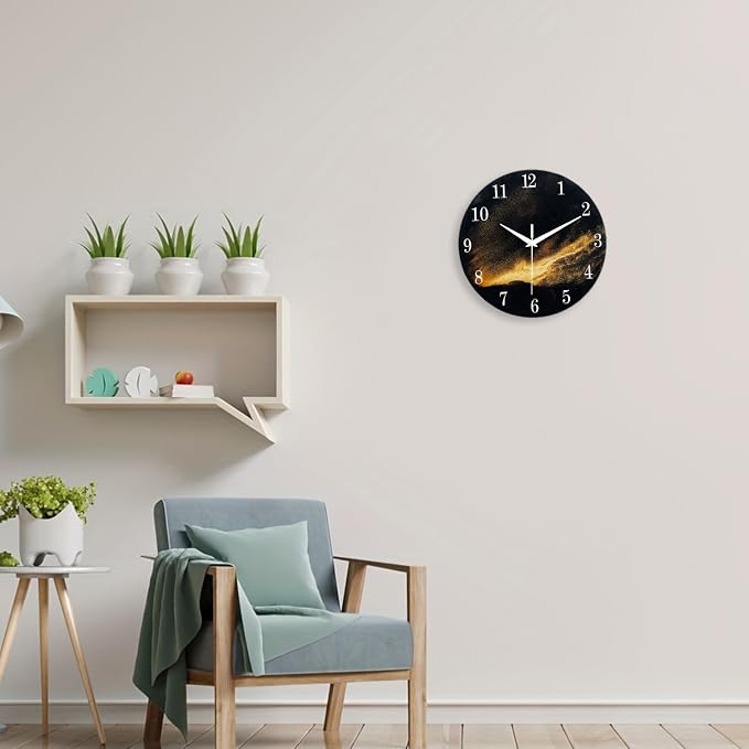 Black Wall Clock for Living Room 14 Inch Glass Analog Wall Clock Battery - Image 3