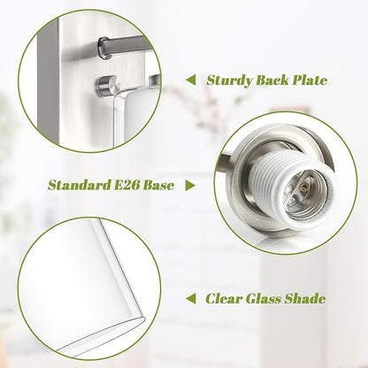 Set of 2 Wall Sconces for Bathroom, Modern Vanity Light Fixtures, Nickle Wall - Image 3