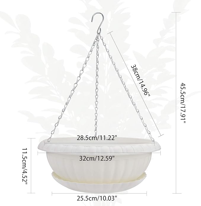 summer flower 12.59" Large Hanging Planters with Drainage Hole&Tray, Hanging Flower Pots Plastic Plant Hanger Holders Hanging Basket for Indoor Outdoor Home Garden Herb Succulent (Pack 3)