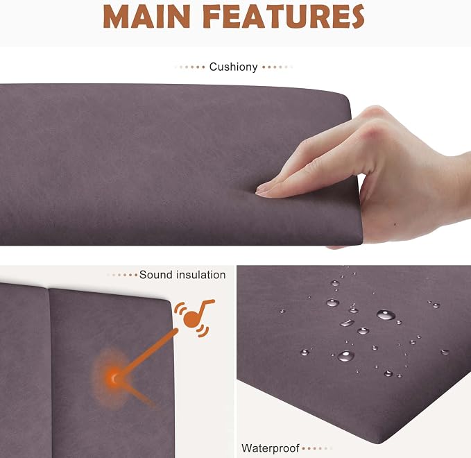 IFNOW Wall Mounted Upholstered Headboard Full, 3D Peel and Stick Soundproof - Image 3
