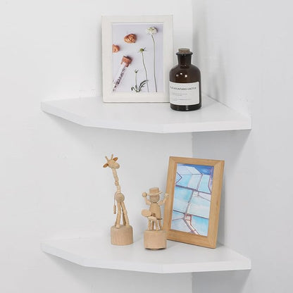Corner Wall Shelves Set of 2, Rustic Wood Corner Floating Shelves - Image 2