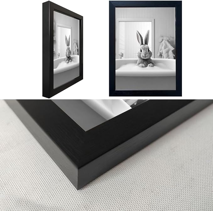 Kids Bathroom Wall Art Black and White Cute Animal Canvas Print Painting Funny - Image 3