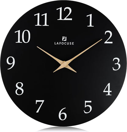 Lafocuse 12 Inch Wooden Black Wall Clock Battery Operated Silent Non-Ticking by VisiteLafocuse