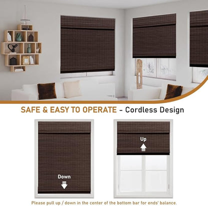 SEEYE Cordless Bamboo Roman Shades, Roll Up Blind Privacy Shade - Image 3