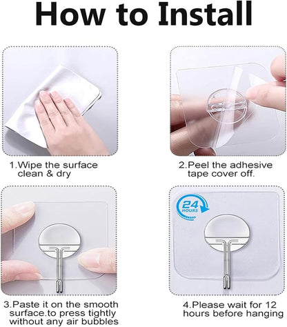 JINSHUNFA Adhesive Wall Hooks 13LB Heavy Duty No Drill Transparent Waterproof - Image 6