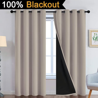 Yakamok 100% Blackout Curtains 90 Inches Long, 2 Thick Layers Heat and Full - Image 2