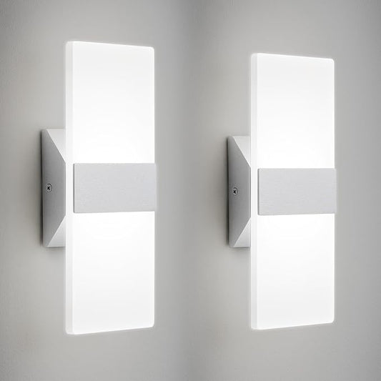 Modern LED Wall Sconces Set of Two, 12 Inch Indoor Dimmable Brushed Nickel Wall by BrillianceMeetsDurability
