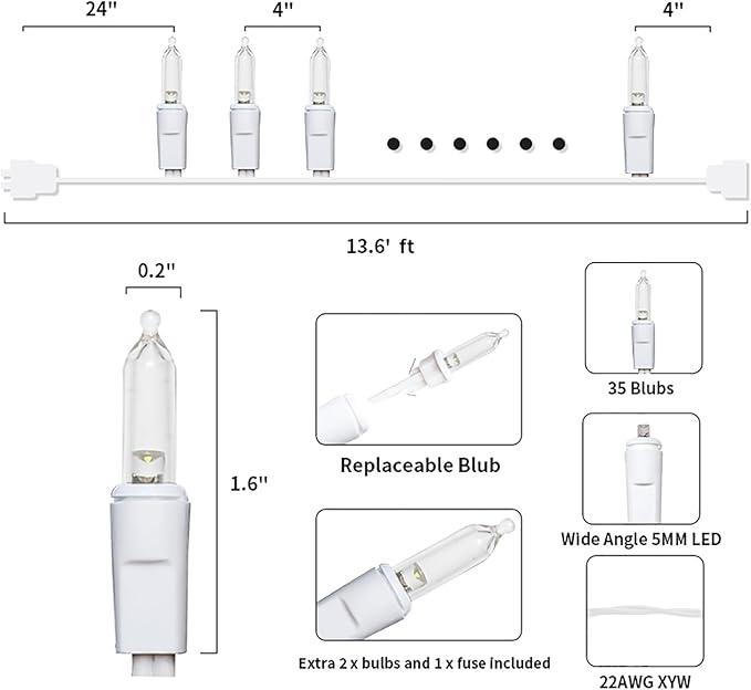 MULTI-SPARKING White Christmas LED Lights - 35 Count Warm White Christmas String Lights for Small Tree, Crafts, Holiday, Indoor/Outdoor Decorations, 11 Feet White Wire, UL Certified, Connectable