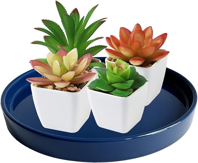 2 Pack Ceramic Plant Saucer Pot Tray 7 Inch, Planter Saucers 4 5 6 7 8 9 10 11 12 13 Inch for Indoors Outdoor, Durable Sturdy Flower Drainage drip Water Tray for Glazed Pots Base (7 Inch-Blue)