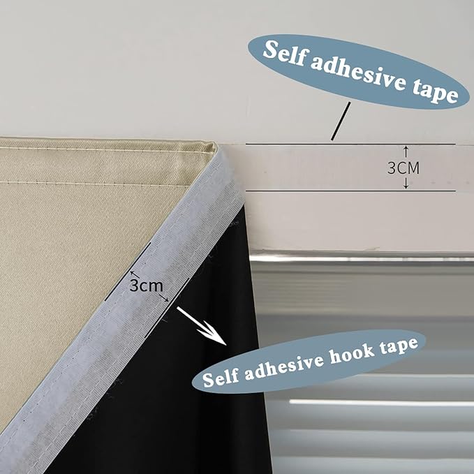 AJAZZ Self Adhesive Curtains 100% Blackout Shades Window Cover Sticky Curtain - Image 7
