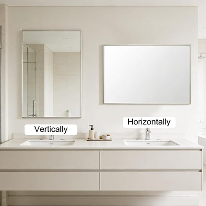 Bathroom Mirror for Wall, 36x24 Inch Metal Framed Mirror, Brushed Nickel - Image 7