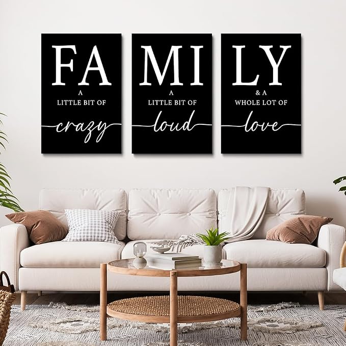 GUBIYU Black Home Wall Art for Living Room Family Sign Prints Canvas Painting - Image 2