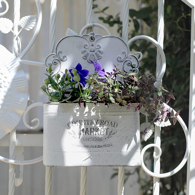 All Chic Metal Wall Planter Wall Mount Planter Wall Vases for Flowers Shabby Chic Wall Decor for Rustic Farmhouse Wall Outdoor Decor (White)…