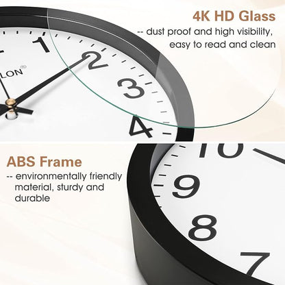 WISKALON 10 inch Silent Non-Ticking Elegant Black Frame Wall Clock, Classic - Image 5