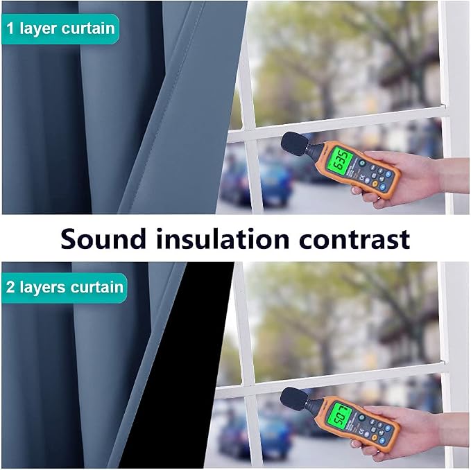 NICETOWN 100% Blackout Curtains Thermal, Stone Blue, 1 Pair, W37 x L60 - Image 4