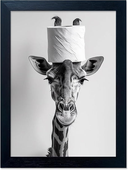 Framed Funny Bathroom Wall Art, Giraffe by Melpa+Art