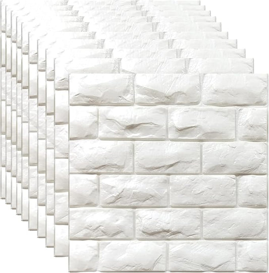 YU LI 3DH 3D Wall Panels Peel and Stick 30PCS White Foam Brick Wallpaper by YULI3DH