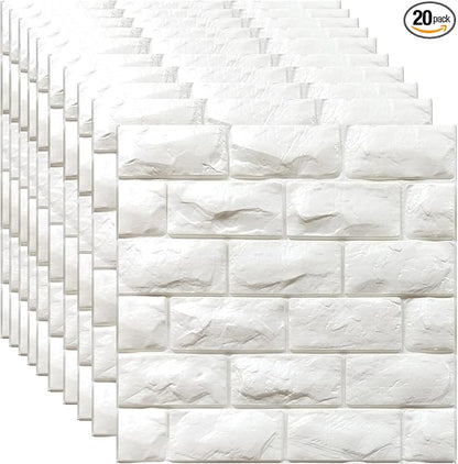 YU LI 3DH 3D Wall Panels Peel and Stick 20PCS White Foam Brick Wallpaper by YULI3DH